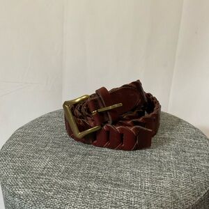 Reddish Brown Leather Belt with Brass Buckle Size M / L